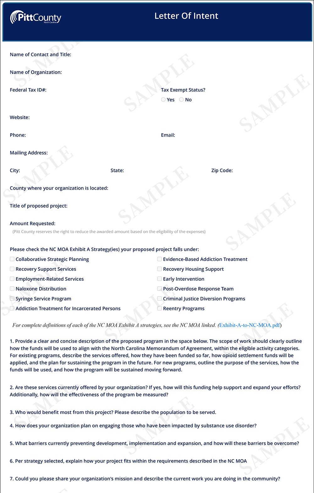 Letter of Intent Form Sample