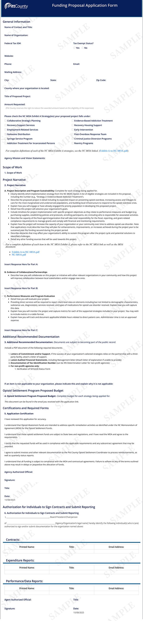 Funding Proposal Application Form Sample