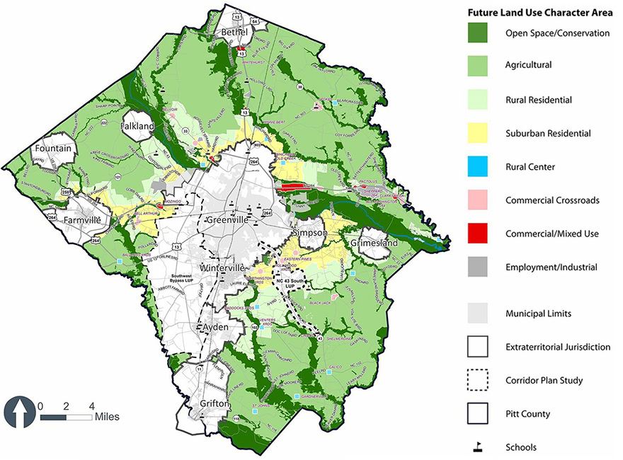 Pitt County Future Land Use Map Character Areas and how land is planned to be used